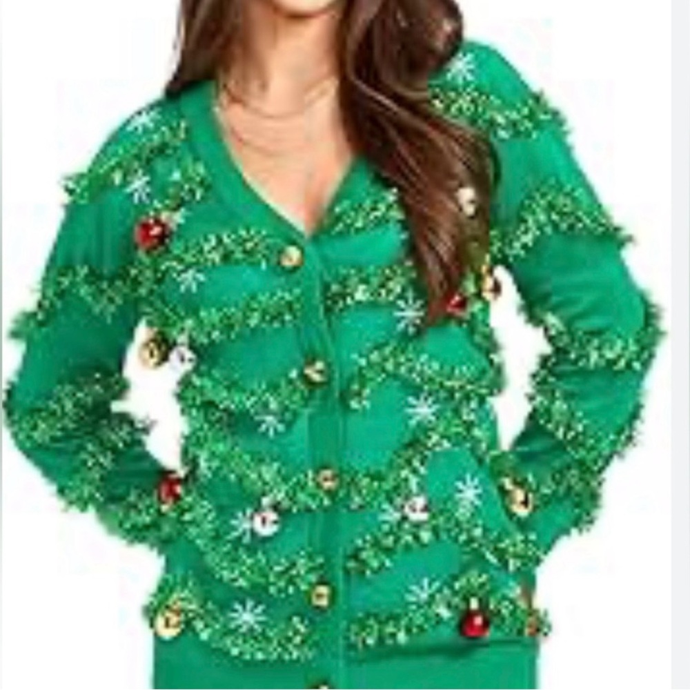 Tipsy elves Tacky Tinsel Green Cardigan